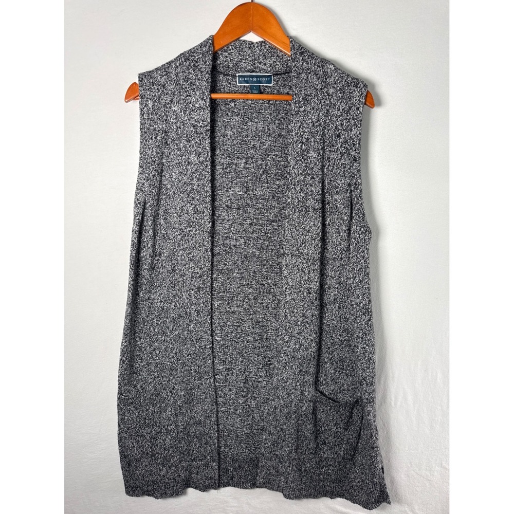 Marled Karen Scott Cardigan Vest Womens Large Black White Excellent